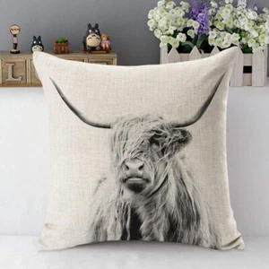 Cow Decorative Throw Pillow Cover Case Portrait of a Highland Cow Cattle Ox Horn - Picture 1 of 5