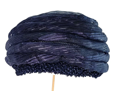 Vintage Maxine Hats Woman’s Blue Navy Touque Cocktail Church Hat 1950s Sz 6 7/8 - Image 1 of 4