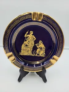Vintage Cobalt Blue NASSOS 24K Gold Painted Ash tray Rodos-Greece - Picture 1 of 7