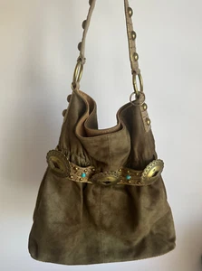 Kathy Van Zeeland Western Wikinger Gürtel Hobo Schultertasche - Olivgrün und Gold - Bild 1 von 5