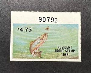 WTDstamps - 1983 NEW JERSEY - State Trout Fishing Stamp - MNH - RESIDENT - Picture 1 of 2