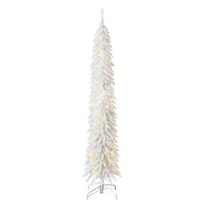Home Heritage Tinsel 7' Pencil 150 LED Pre-Lit Artificial Christmas Tree, White - Picture 1 of 11
