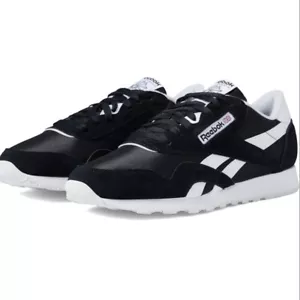 Size 5 Big Boys- Reebok Classic Leather Nylon Black White - Picture 1 of 6