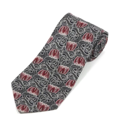Corbata de cuello de seda vintage ALFANI floral estilo Morris púrpura gris tulipán para hombre Foto 1 de 4