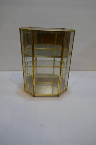 Vintage small Metal & Glass Display Case Hanging or Standing Goldtone Finish Cover