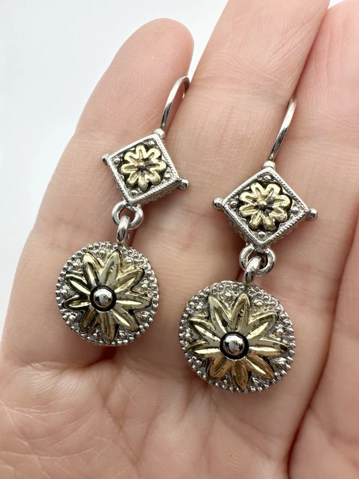 Pendientes colgantes de latón y plata 1928 con palanca trasera Foto 1 de 4