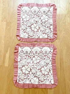 Vintage Pink and Lace Cushion Covers x 2 Bespoke 38 x 38cm English Country House - Picture 1 of 8