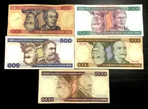 1984 BRAZIL - SET OF 5 'MIRROR NOTES' - 100, 200, 500, 1000,5000 CRUZEIROS - AM2 - Picture 1 of 2