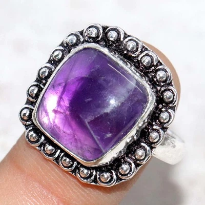 天然紫水晶 925 镀银戒指 美国 9 红地毯外观珠宝首饰 JW — 第 1/3 张图片