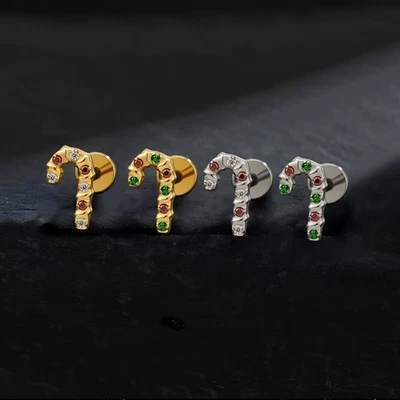 Титановая Рождественская Конфетная Трость Плоская Задняя Серьги 16G Хрящ Спираль Лопасть Пирсинг Gif - Изображение 1 из 4