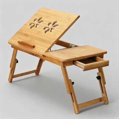 Adjustable Bamboo Laptop Folding Lap Desk Notebook Bed Tray Table Portable Stand - Image 1 of 4