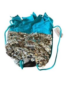 Cat & Jack Sequin Girls Bag/Tote Turquoise With Silver Back Shoulder Strap NWT - Picture 1 of 5