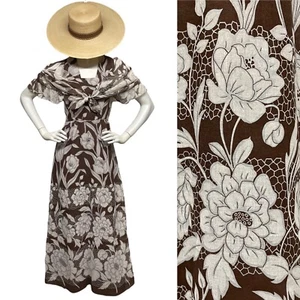 Maxi Vestido De Colección Años 70 Marrón Blanco Boho Estampado Floral con Mantón Bufanda a Juego S 4 6 - Imagen 1 de 12
