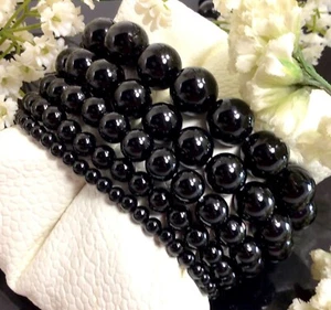 Pulsera elástica de cuentas de ónix negro piedra preciosa curativa 4 mm 6 mm 8 mm 10 mm 12 mm - Imagen 1 de 6
