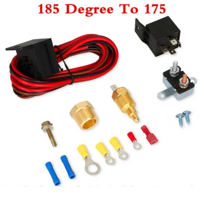 12V Electric Fan Wiring Install Kit Complete Thermostat 60 Amp Relay 185 Degree - Image 1 of 4