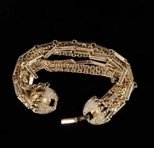 Pulsera Vintage Joyería Sarah Coventry Tono Dorado Multi Eslabón Cadena Firmada Patrimonio - Imagen 1 de 4