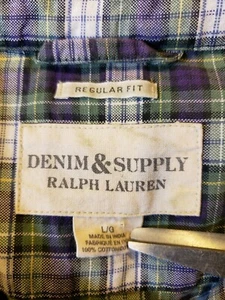 Ralph Lauren Denim & Supply Regular Shirt Mens L Blue Green White Tartan Plaid - Picture 1 of 8