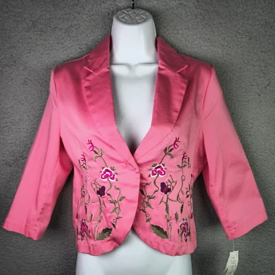 Chaqueta Blazer Coast To Coast Para Mujer S Rosa Floral Bordada Cottage Core Nueva Foto 1 de 4