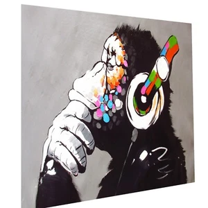 Huge art Painting Canvas Print Monkey Dj ape thinker grey chimp Australia - Picture 1 of 4
