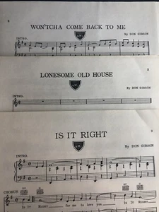 3 Acuff/Rose country music sheets 1958/59 DON GIBSON - Picture 1 of 1