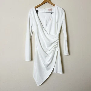 Club London White Long Sleeve Asymmetric Mini Dress Womens Size 16 - Picture 1 of 6