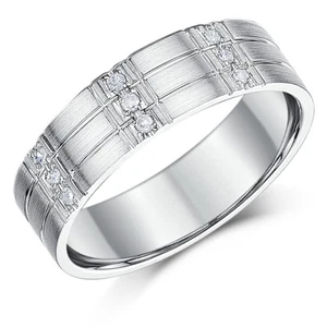 Palladium Diamantring flacher Hof gerillte Hochzeit 6 mm Band massiv & gestempelt - Bild 1 von 2