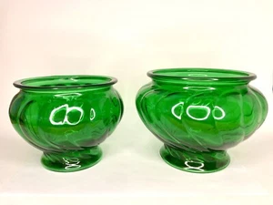 Napco USA Pair Emerald Green Swirl Pattern Glass Bowls Planter 1960,s MCM - Picture 1 of 7