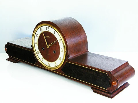JUNGHANS PURE  ART DECO  CHIMING MANTEL CLOCK  BLACK FOREST WITH  BALANCE WHEEL Cover