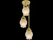 Dolls House Miniature 1/12th Scale 3 Drop Frosted Floral Shade Ceiling Light 12v