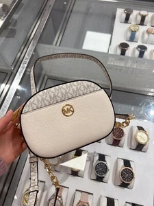 NWT MICHAEL KORS JET SET GLAM SMALL OVAL CROSSBODY Light Cream Multi MK - Picture 1 of 6
