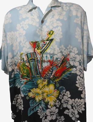 Camisa Malibu Dreams Para Hombre Grande Rayón Hawaiano Cócteles Tikki Martini Fiesta Foto 1 de 4