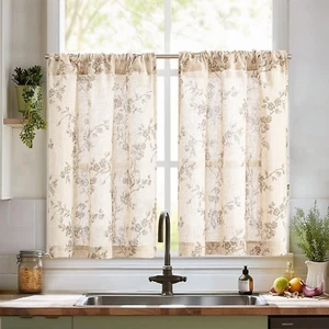 Floral Kitchen Curtains 36 Inch Linen Tier Curtains Farmhouse Cafe Half Window D - Picture 1 of 12