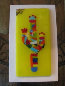 "AACG" Contemporary Studio Glass Art Mosaic Trivet Festive Multicolor Cactus Sun - Picture 1 of 12