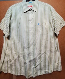 Mossimo Men's Short Sleeve Shirt XL Green Striped Chest Pocket 100% Cotton - Picture 1 of 12