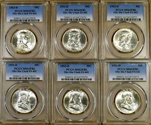 1953-D PCGS MS63 FBL FS-402 Obverse Die Clash Franklin Half Dollar - 95+% White - Picture 1 of 2