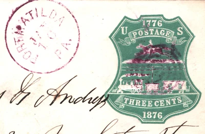 USA Stationery Cover 3c Green CENTENARY *Port Matilda* PA VIOLET Cancels XU145 - Image 1 of 4
