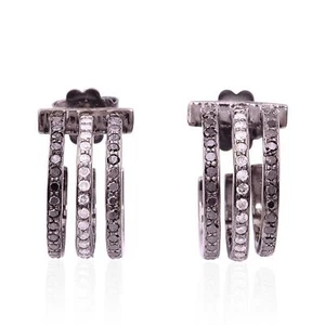 Aretes de plata de ley 925 oxidados con diamantes de 0,915 quilates - Imagen 1 de 5