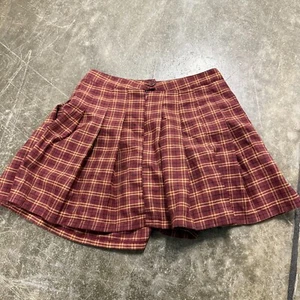 FOREVER 21 Tartan Pleated Skirt Womens Small Burgundy Plaid Summer High Waisted - Picture 1 of 7