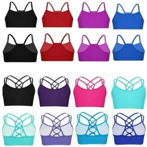 Girls_Bra Tanks Tops Stretchy Dancing Yoga Crop Tops Vest Sport Gym Straps Tops - Picture 1 of 46