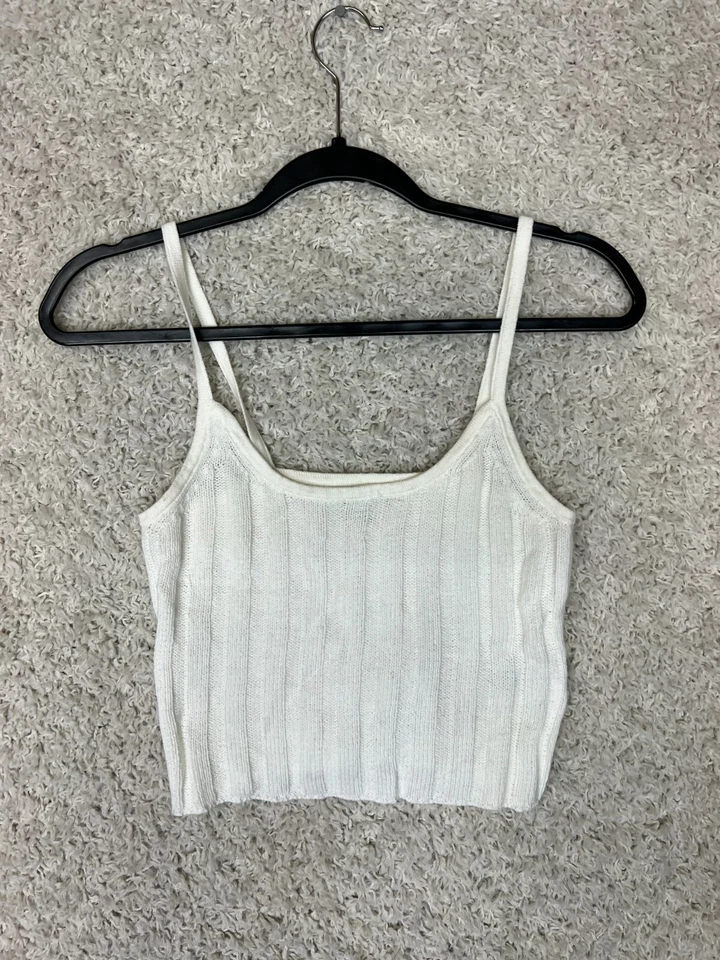 Camiseta sin mangas recortada American Eagle para mujer XS blanca sin mangas acanalada tejida boho Foto 1 de 4