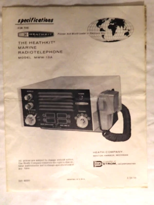 Especificaciones vintage 1964 para radioteléfono Heathkit Marine Manaul Foto 1 de 4