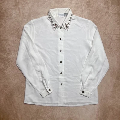 Blusa vintage años 90 Koret abotonada diamante bordado cuello blanco rococó  Foto 1 de 4