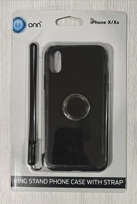 Funda de teléfono con soporte de anillo ONN con correa de silicona extraíble para iPhone X/Xs, negra Foto 1 de 2