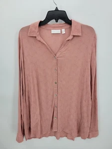 Susan Graver Pure Top Damen Medium rosa bestickt strukturiert Knopfleiste Bluse - Bild 1 von 10