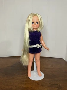 Vintage Ideal SAMTPUPPE wachsende Haare 1970 mit original lila Kleid - Bild 1 von 15