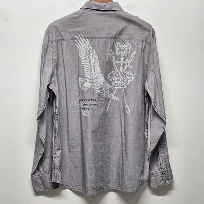 Guess Mens XL Snapped Pearl Button Up Long Sleeve Shirt Graphic Hip Hop Y2K - Image 1 of 4
