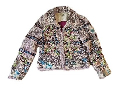 Blazer Sandy Starkman Chaqueta Lana Bordada con Cuentas Talla Mediana De Colección Artística  Foto 1 de 4