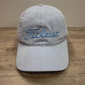 Titleist Hat Cap Strap Back Blue White Seersucker Embroidered Golf Baseball Mens - Picture 1 of 8