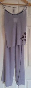 Knickerbox Pyjama Set Cami Palazzo Chiffon Lilac Embroidered Flowers Y2K - Picture 1 of 9