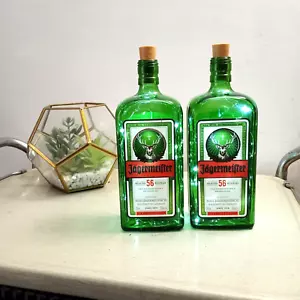 Set Of 2 Jagermeister Bottle Lamps - Battery Cool White LED Fairy Night Lights - Picture 1 of 4